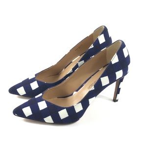Banana Pepublic Women Classic Pump Slim Heel Shoes Blue Checkered Fabric Size 6M